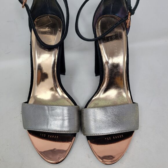Ted Baker London Strappy Heels Black Silver Rose Gold Womens Size 36, US 5 99% - Picture 3 of 8